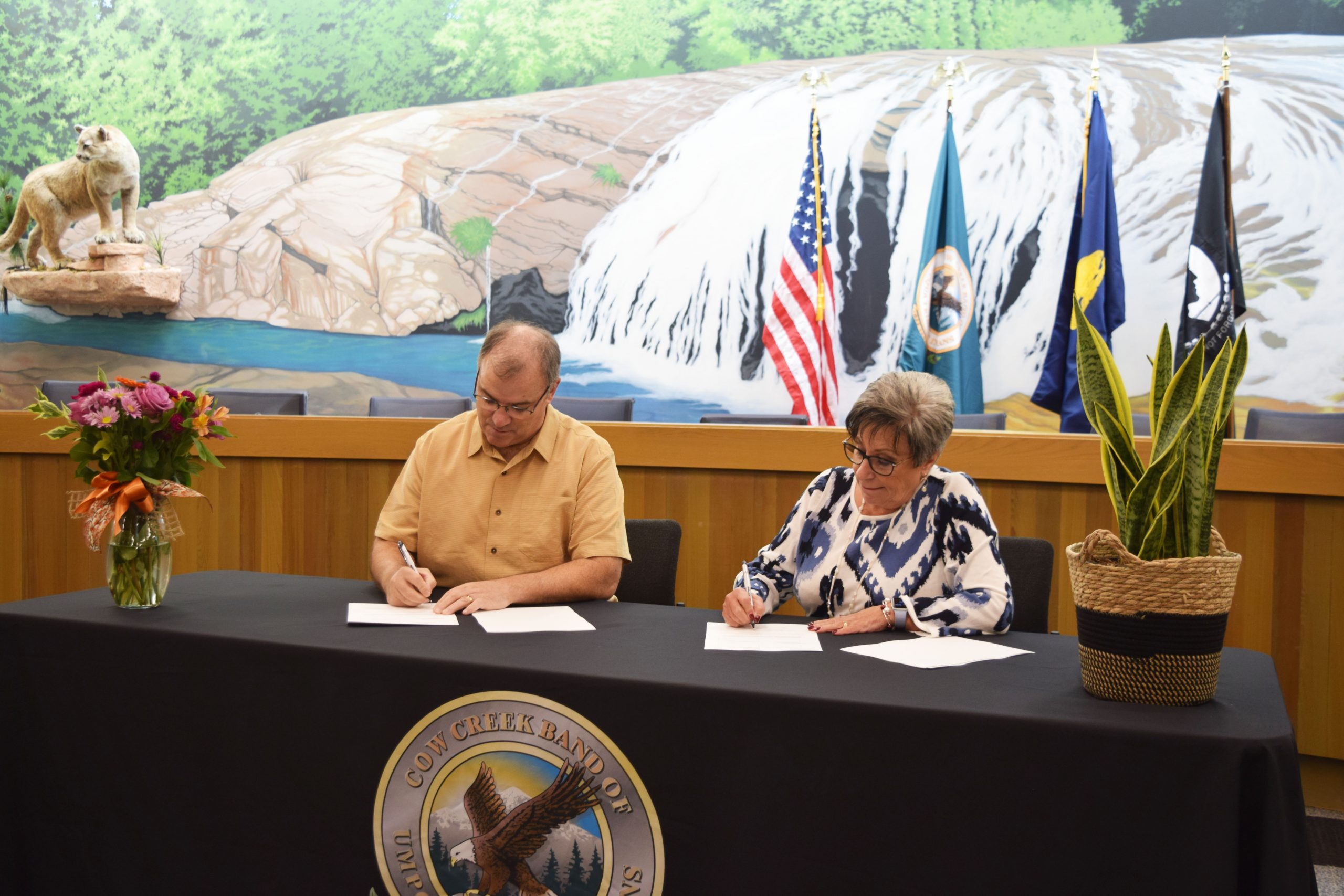 Acting Forest Supervisor Jake Winn of the Rogue River-Siskiyou National Forest and Cow Creek Band of Umpqua Tribe of Indians Chairman Carla Keene, October 18, 2023.