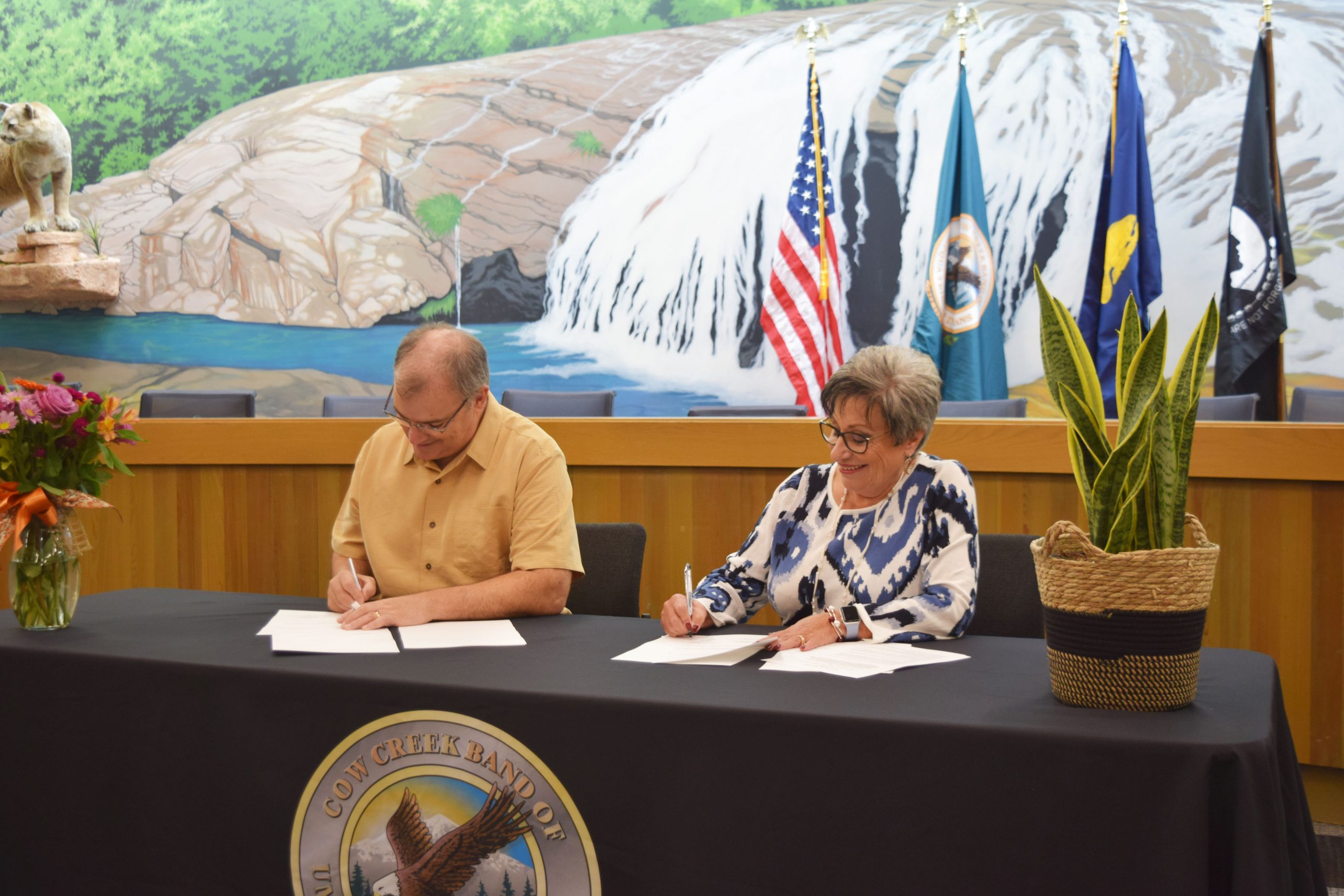 Acting Forest Supervisor Jake Winn of the Rogue River-Siskiyou National Forest and Cow Creek Band of Umpqua Tribe of Indians Chairman Carla Keene, October 18, 2023.
