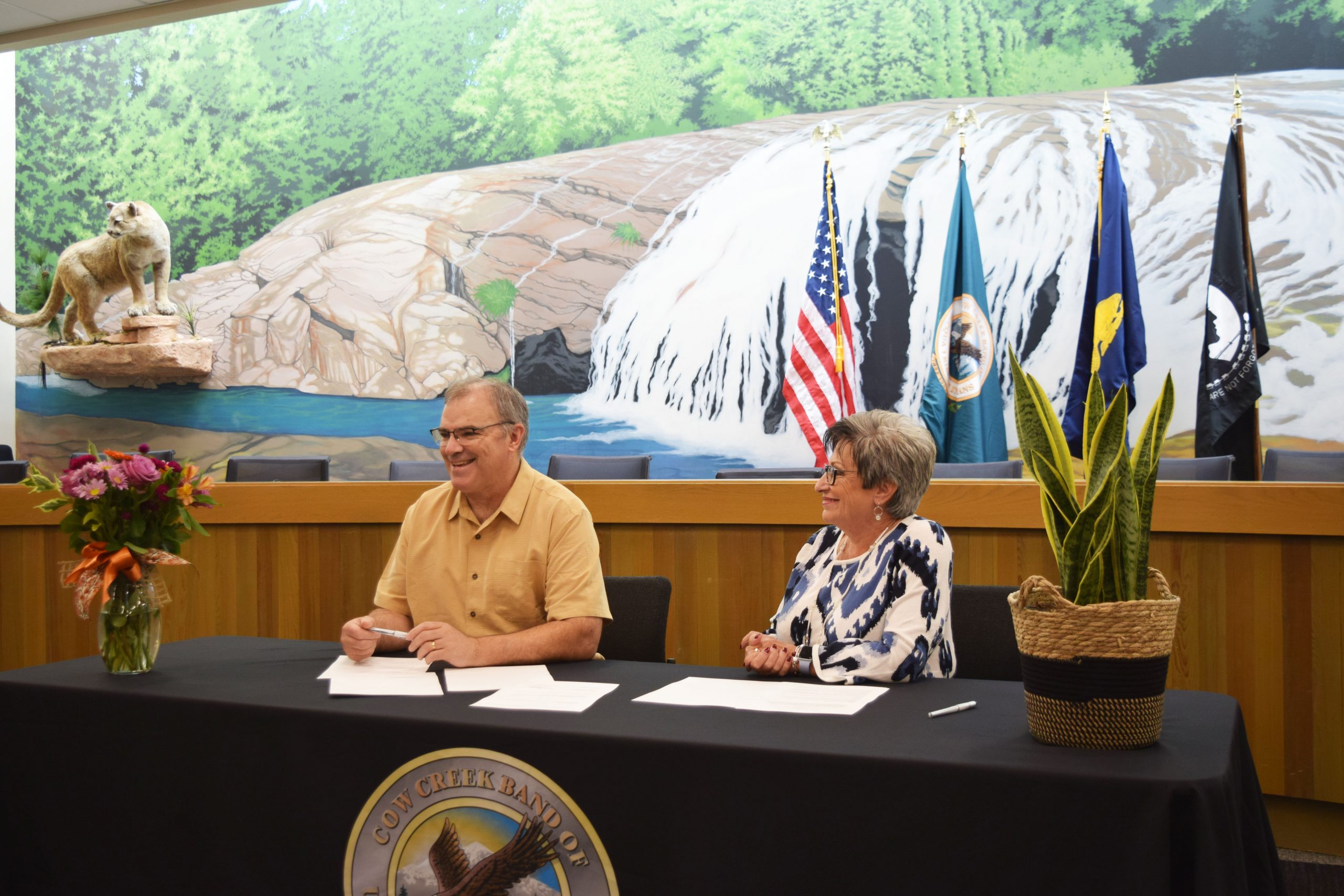 Acting Forest Supervisor Jake Winn of the Rogue River-Siskiyou National Forest and Cow Creek Band of Umpqua Tribe of Indians Chairman Carla Keene, October 18, 2023.