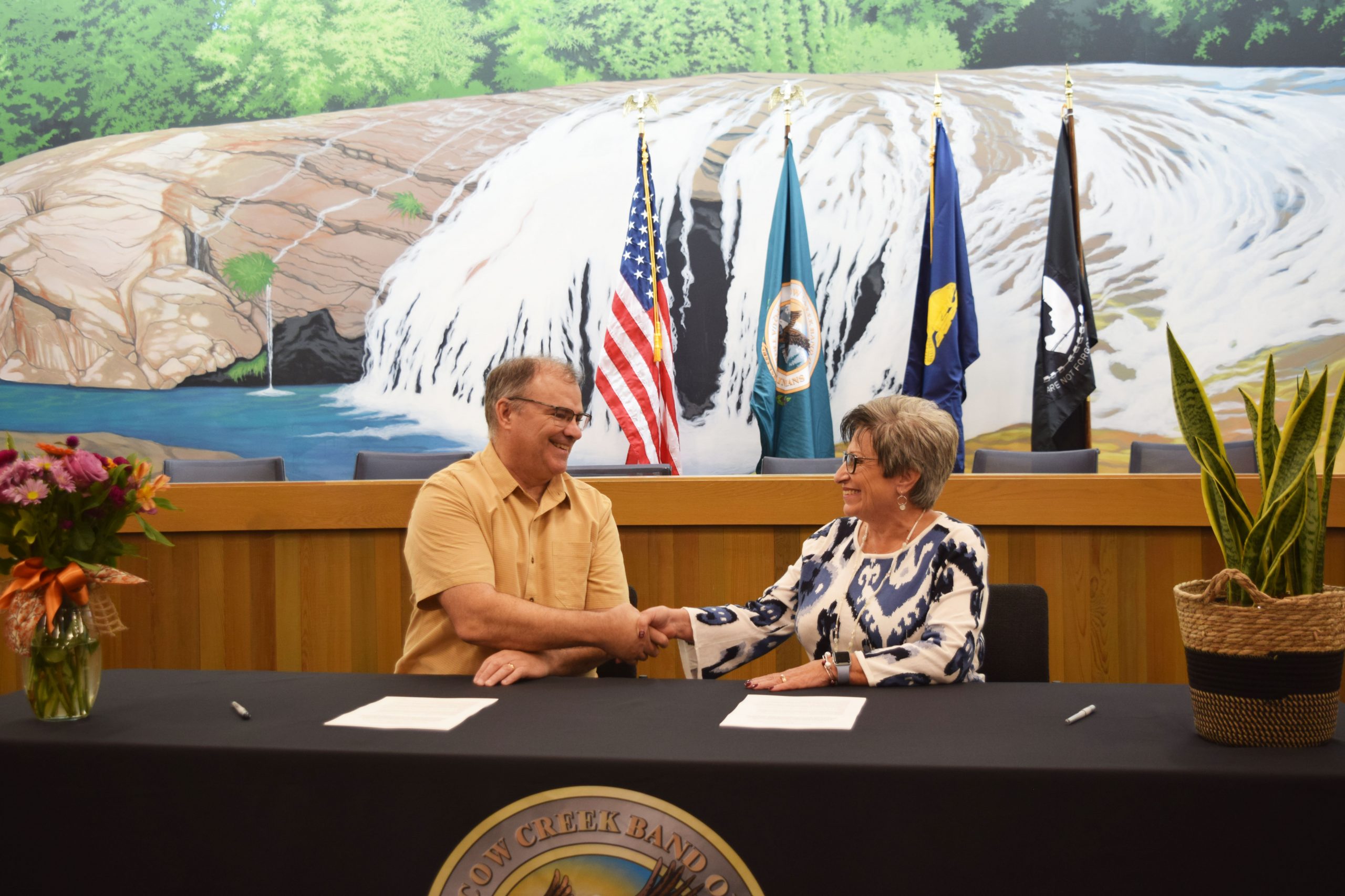 Acting Forest Supervisor Jake Winn of the Rogue River-Siskiyou National Forest and Cow Creek Band of Umpqua Tribe of Indians Chairman Carla Keene, October 18, 2023.