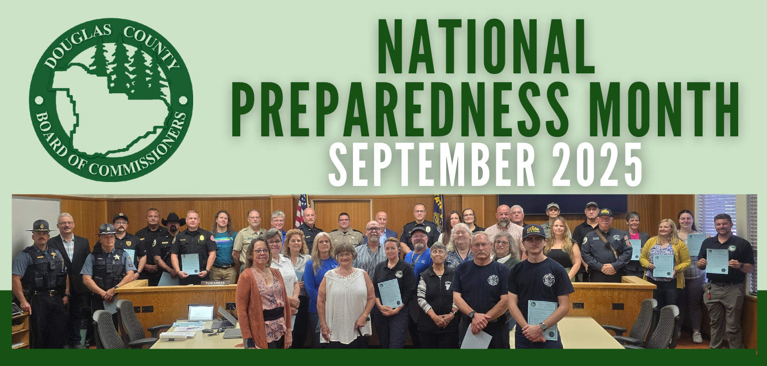 Cow Creek Umpqua Emergency Manager Paul Crase and Cow Creek Tribal Police Chief Marty Case attended a ceremony in which Douglas County Commissioners declared September as “National Preparedness Month” in Douglas County.